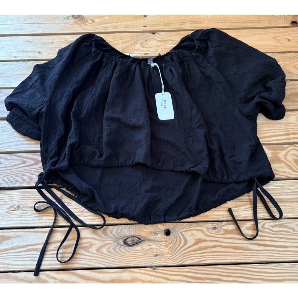 Grade & Gather NWT $89 Women’s Seer Sucker Top Size L Black R2
